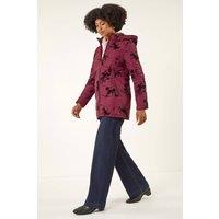 Roman Women's Floral Flock Padded Coat in Burgundy | Size: 10