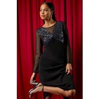 Roman Women's Petite Sequin Contrast Knot Midi Dress in Black | Size: 8