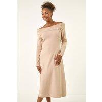 Roman Women's Floral Bardot Knit Midi Dress in Beige | Size: 12