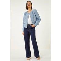 Roman Women's Collarless Boucle Jacket in Blue | Size: 14