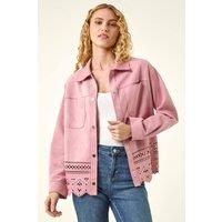 Roman Women's Faux Suede Cut Out Shacket in Light Pink | Size: 16