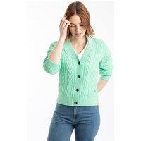 Weird Fish Women's Constance Cable Knit Cardigan in Light Green | Size: 16
