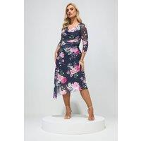 Yours Women's Floral Asymmetric Dress in Mid Navy | Size: 20
