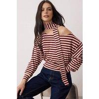 WOVCOR Women's Striped Off-Shoulder Knit Blouse with Shawl Neck Detail | Size: XS