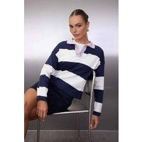 WOVCOR Women's Loose Fit Striped Long Sleeve Knit Sweater with Collar | Size: Small