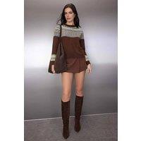 WOVCOR Women's Soft Textured Patterned Long Sleeve Knit Sweater in Brown | Size: Small