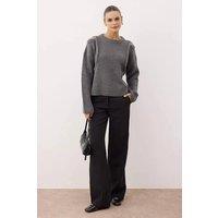 WOVCOR Women's Embellished Knit Sweater with Shoulder Cut Out Detail in Dark Grey | Size: Large