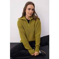 WOVCOR Women's Soft Textured Long Sleeve Zip Neck Knit Sweater in Dark Olive | Size: Medium