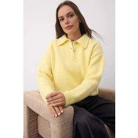 WOVCOR Women's Loose Fit Special Yarn Knit Sweater with Button Collar in Yellow | Size: Medium