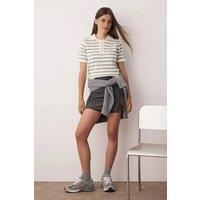 WOVCOR Women's Soft Textured Striped Short Sleeve Knit Sweater with Button Collar in Ecru | Size: Small