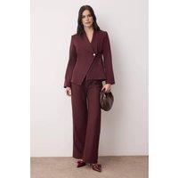 WOVCOR Women's 2 Piece Tailored Woven Wrap Blazer & Wide Leg Trousers Set in Plum | Size: 12