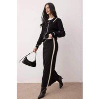 WOVCOR Women's 2 Piece Knitted Heart Button Cardigan & Skirt Co-Ord Set in Black | Size: Medium