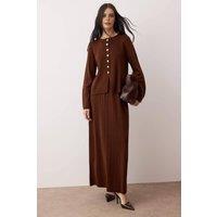 WOVCOR Women's 2 Piece Knitted Button Front Cardigan & Ribbed Maxi Skirt Set in Brown | Size: Small