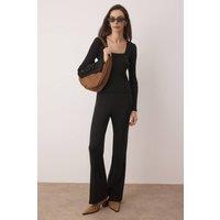 WOVCOR Women's 2-Piece Square Neck Ribbed Knit Top & Flared Bottom Set in Black | Size: Small