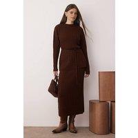 WOVCOR Women's 2-Piece Cable Knit Jumper & Midi Skirt Co-Ord Set in Brown | Size: Large
