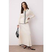 WOVCOR Women's 2-Piece Ribbed Knit Button-Front Top & Maxi Skirt Set in Ecru | Size: Medium