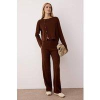 WOVCOR Women's 2-Piece Knit Asymmetric Button-Front Sweater & Wide-Leg Trouser Set in Brown | Size: XS/S