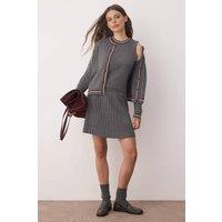 WOVCOR Women's 3-Piece Textured Knit Cardigan, Sleeveless Top & Skirt Set in Dark Grey | Size: Medium