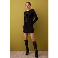 WOVCOR Women's 2-Piece Cropped Knit Button-Front Cardigan & Mini Skirt Set in Black | Size: Medium