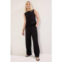 WOVCOR Women's 2-Piece Linen-Look Woven Sleeveless Top & Wide-Leg Trouser Set in Black | Size: 12
