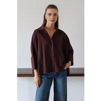 WOVCOR Women's Oversized Woven Relaxed Shirt in Brown | Size: Large