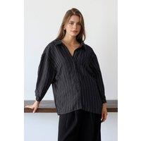 WOVCOR Women's Oversized Textured Stripe Shirt in Black | Size: Medium