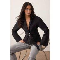 WOVCOR Women's Belted Snap-Front Adjustable Shirt in Black | Size: 8