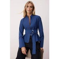 WOVCOR Women's Belted Snap-Front Adjustable Shirt in Royal | Size: 6