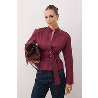 WOVCOR Women's Belted Snap-Front Adjustable Shirt in Burgundy | Size: 6