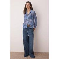 WOVCOR Women's Paisley Print Unlined Chiffon Shirt in Blue | Size: 6