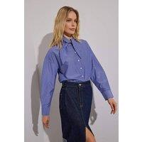 WOVCOR Women's Stripe Shirt with Scarf Tie Neck Detail in Bright Blue | Size: 8