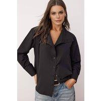 WOVCOR Women's Off-Shoulder Shirt with Collar Detail in Black | Size: 8