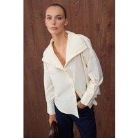 WOVCOR Women's Off-Shoulder Shirt with Collar Detail in Stone | Size: 12