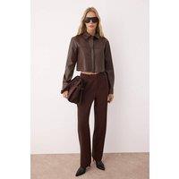 WOVCOR Women's Cropped Faux Leather Shirt in Dark Brown | Size: 6