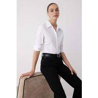 WOVCOR Women's Waist-Fitted Cotton Woven Shirt in White | Size: 6