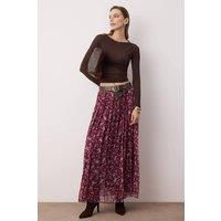 WOVCOR Women's Belted Floral Chiffon Maxi Skirt with Crinkle Texture | Size: 8