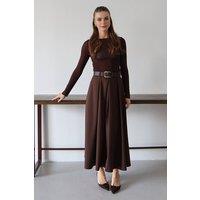 WOVCOR Women's Belted A-Line Woven Maxi Skirt in Dark Brown | Size: 10