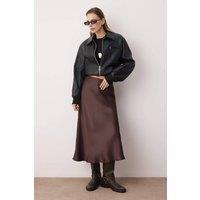 WOVCOR Women's Woven Satin Midi Skirt in Brown | Size: 12