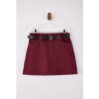 WOVCOR Women's Belted Denim Mini Skirt in Burgundy | Size: 4