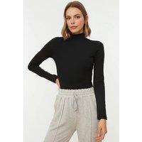 WOVCOR Women's Long Sleeve Turtleneck Stretch Knit Bodysuit in Black | Size: Small