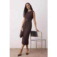 WOVCOR Women's Belt-Detailed Woven Midi Dress in Brown | Size: 10