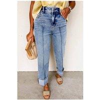 Everyday The Label Women's Myosotis Center Seam Cuffed Hem Straight High Waist Jeans in Pale Blue | Size: 18