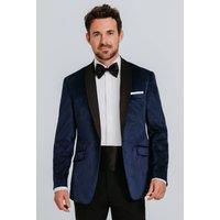 Dobell Men's Navy Contrast Shawl Lapel Velvet Jacket | Size: 44R