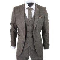 TruClothing Men's 3 Piece Suit Double Breasted Tweed in Light Brown | Size: 44R