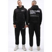 BCouture Men's Pullover Hoodie & Joggers Tracksuit Set in Black | Size: Large