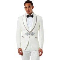 XPOSED Men's Ivory Jacquard Wedding Tuxedo Jacket Tailored Fit | Size: 42