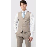 Alexandre Silver Label Men's Slim Fit Italian Oatmeal Blue Check Waistcoat in Beige | Size: 44R