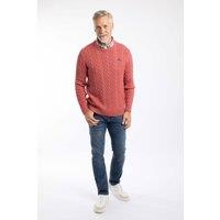 Weird Fish Men's Griffen Cable Knit Jumper in Light Red | Size: 4XL