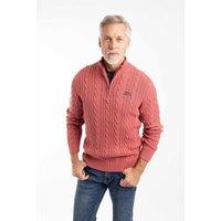 Weird Fish Men's Heath 1/4 Zip Cable Knit Jumper in Light Red | Size: Small