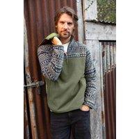 Weird Fish Men's Gilbert 1/4 Zip Printed Microfleece in Pale Green | Size: Small